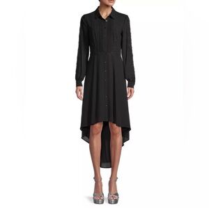 Shani High-Low Georgette Midi Shirtdress Navy Blue